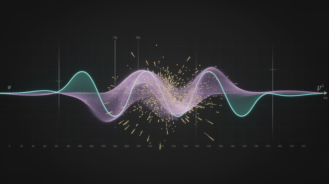 Born rule: wave function psi and probability density psi-squared with measurement dots