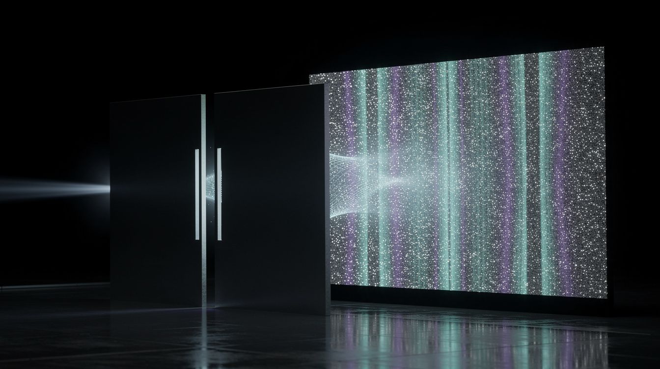 Young double-slit experiment with electrons showing quantum interference pattern