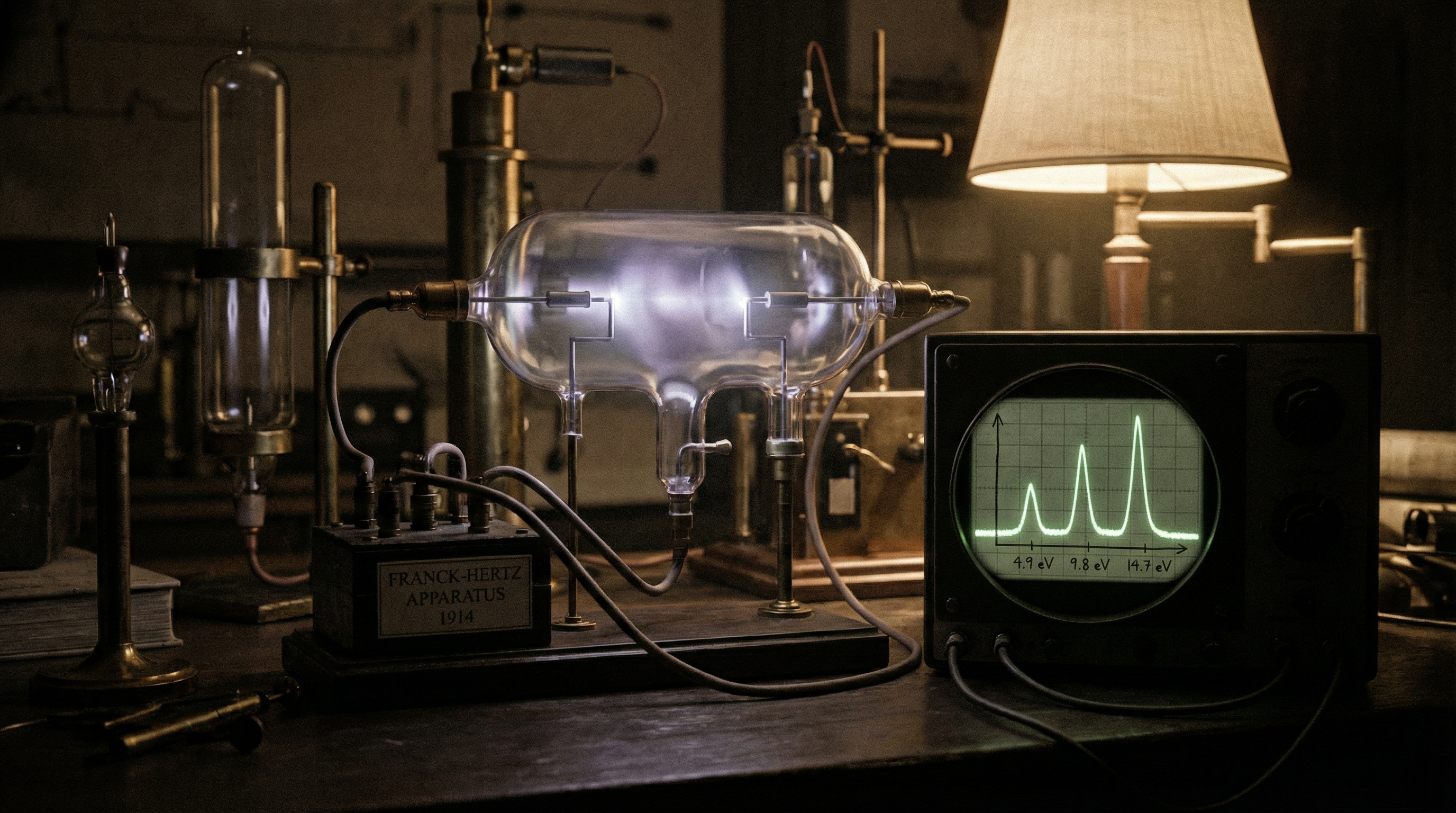 Franck-Hertz experiment apparatus with mercury discharge tube and oscilloscope