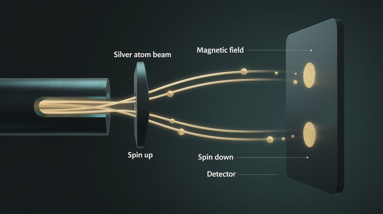 Stern-Gerlach experiment: silver atom beam splitting into two discrete spots